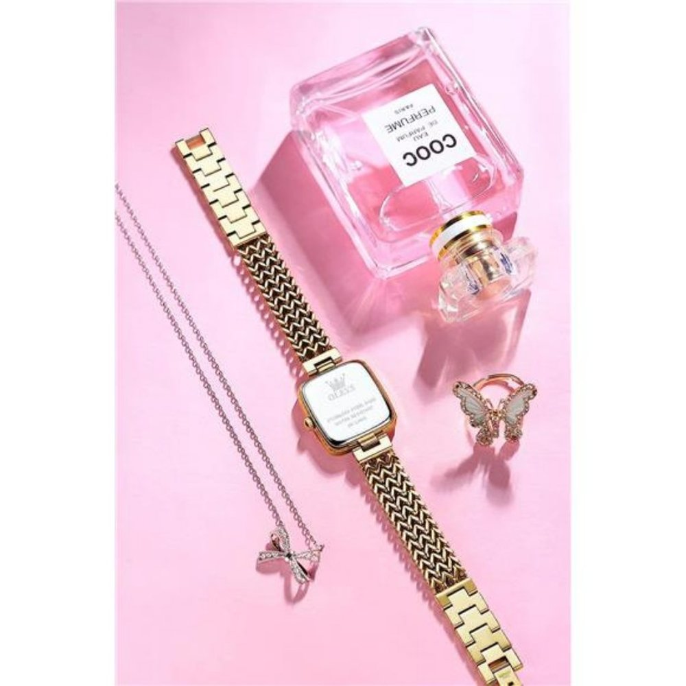 Women's Square Watch Gold Diamond Watch Analog Quartz Stainless Steel Waterproof - Picture 3 of 6